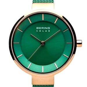 Ladie's Bering Solar Wrist Watch. Green/Gold. Pre-Owned Like New. Orig. Box